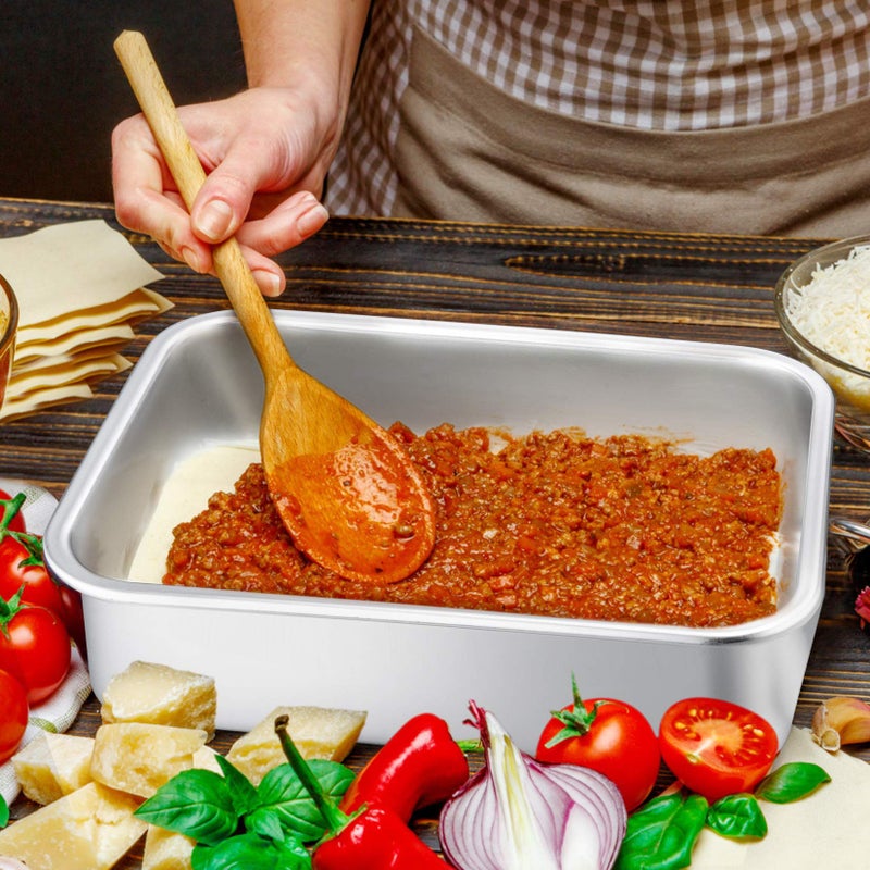 P&P CHEF صينية لازانيا P&P CHEF، صينية كعكة مستطيلة، صينية تحميص مكرونة، صينية خبز بسكويت من الفولاذ المقاوم للصدأ، قوية ومتينة، آمنة للاستخدام في الفرن وغسالة الصحون، 10.7 بوصة طول × 3.2 بوصة ارتفاع - Image 4